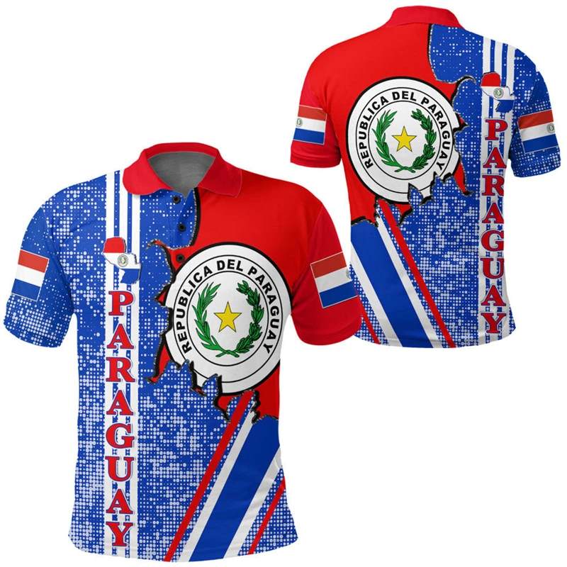 Paraguay Flag Map 3D Print Polo Shirts For Men Clothes Casual Sport Jersey National Emblem POLO Shirt Coat Of Arms Male Tops