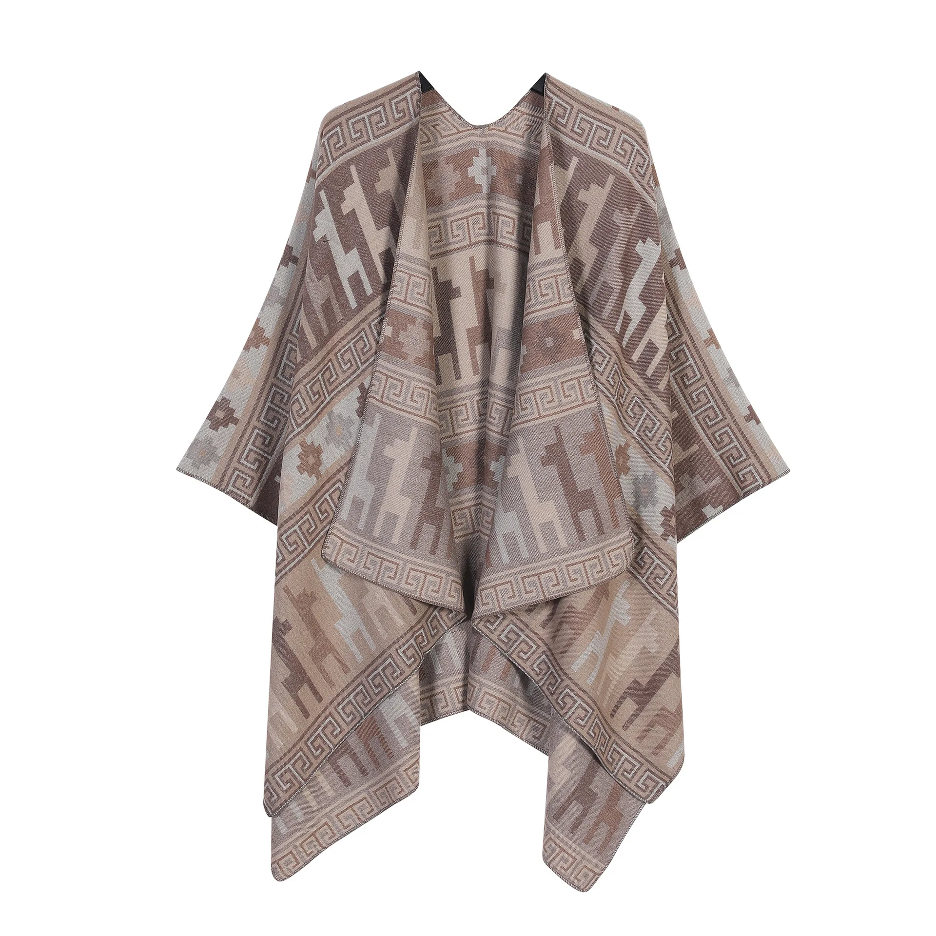 Ladies Knitted Double-Sided Thick Warm Shawl Coat Fashionable Split Design Versatile for Spring Autumn Winter Stylish Wrap