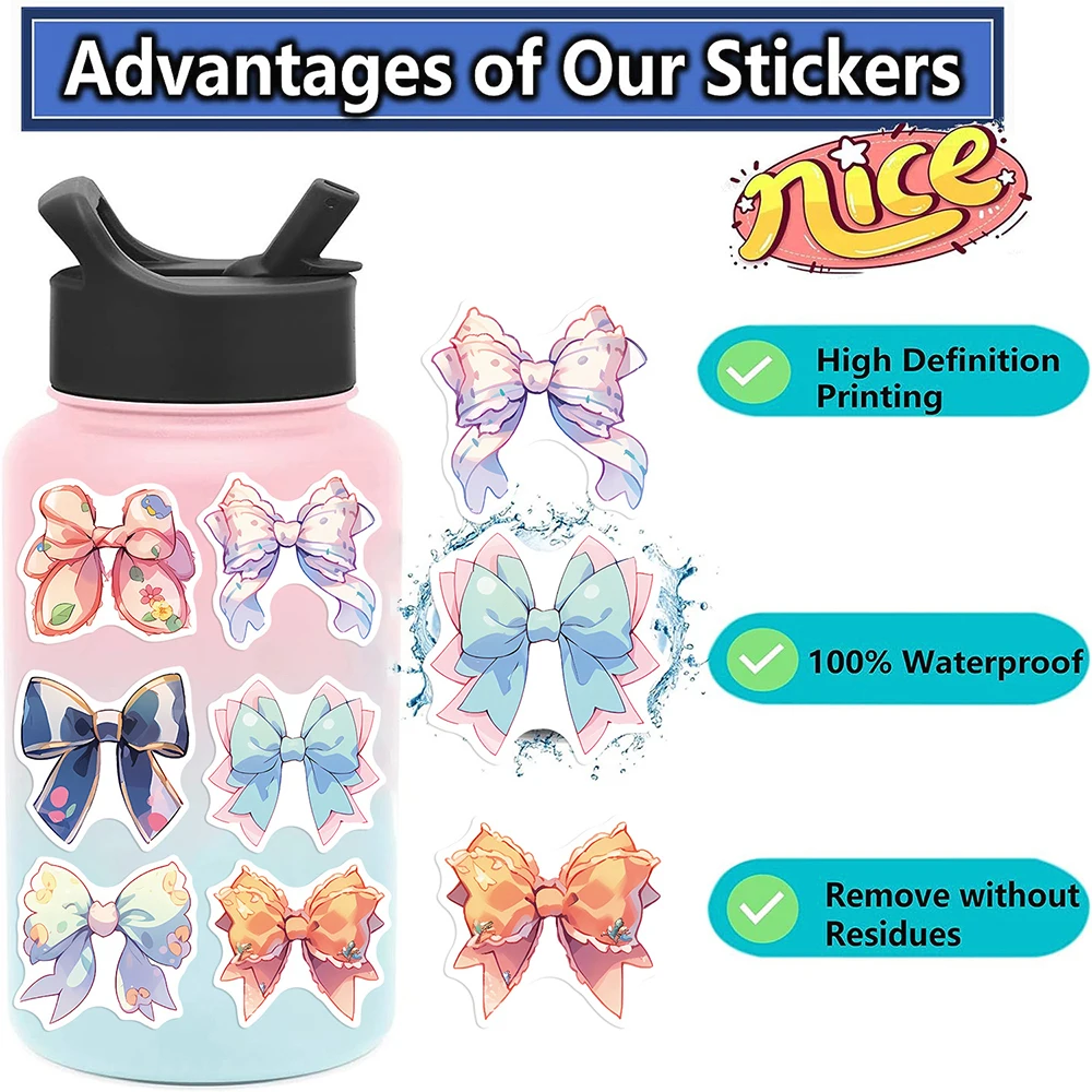 10/50Pcs Cartoon Princess Girl Bowknot Aesthetic Varied Stickers Pack for Kids Travel Luggage Laptop Decoration Graffiti Decals