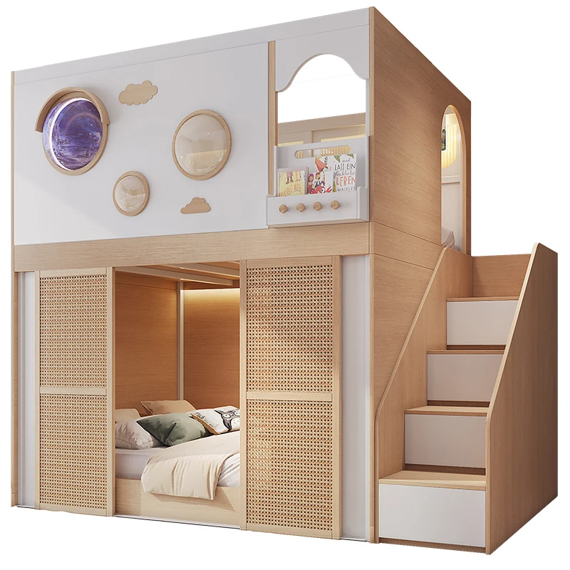 Space capsule sliding door privacy bed, double bed bunk high and low