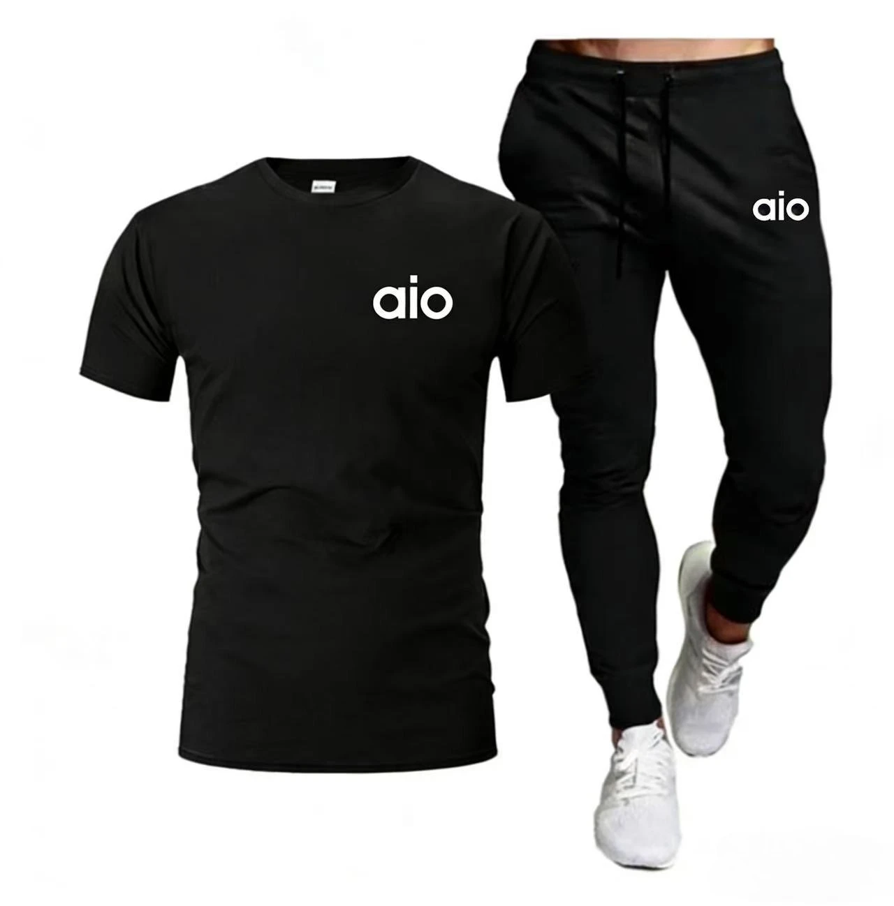 

Summer Sports Men's Jogging Pure cotton T-shirt + thin long Pants 2-piece breathable and quick-drying set