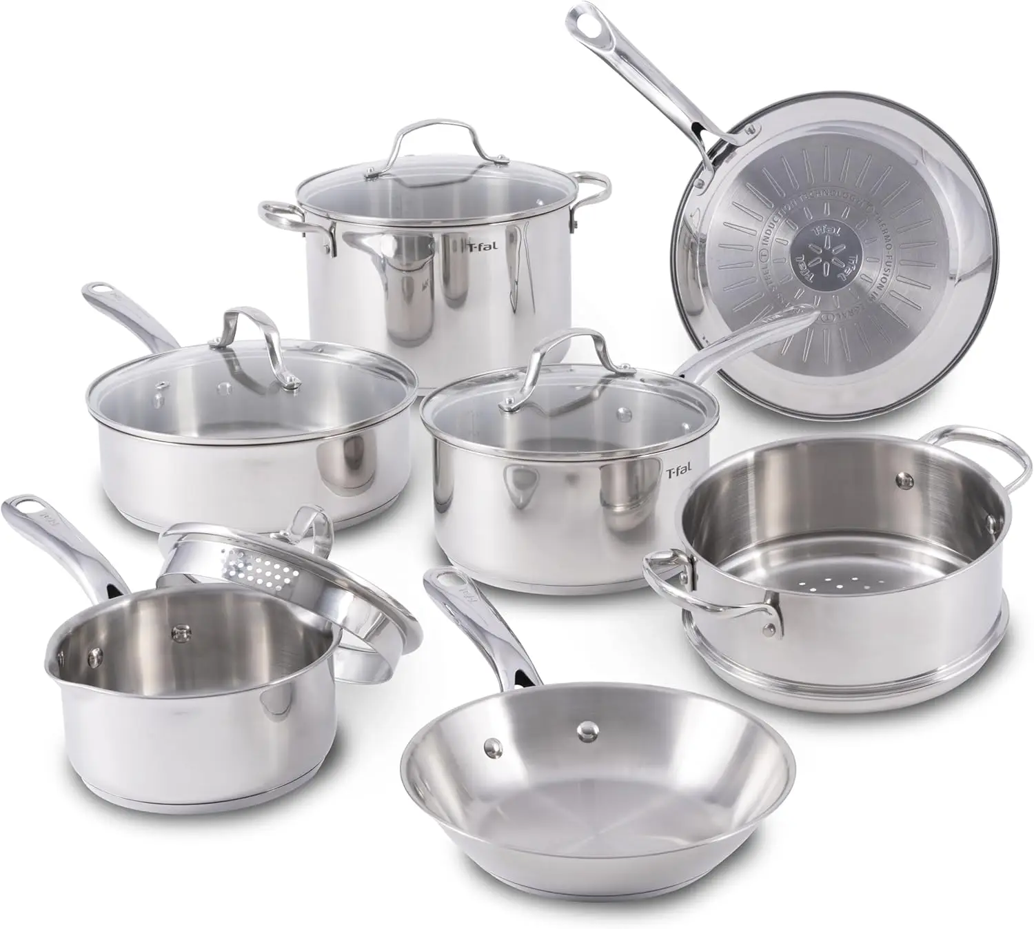 

Stainless Steel Cookware Set 11 Piece, Induction, Oven Broiler Safe 500F, Kitchen Cooking Set w/ Fry Pans