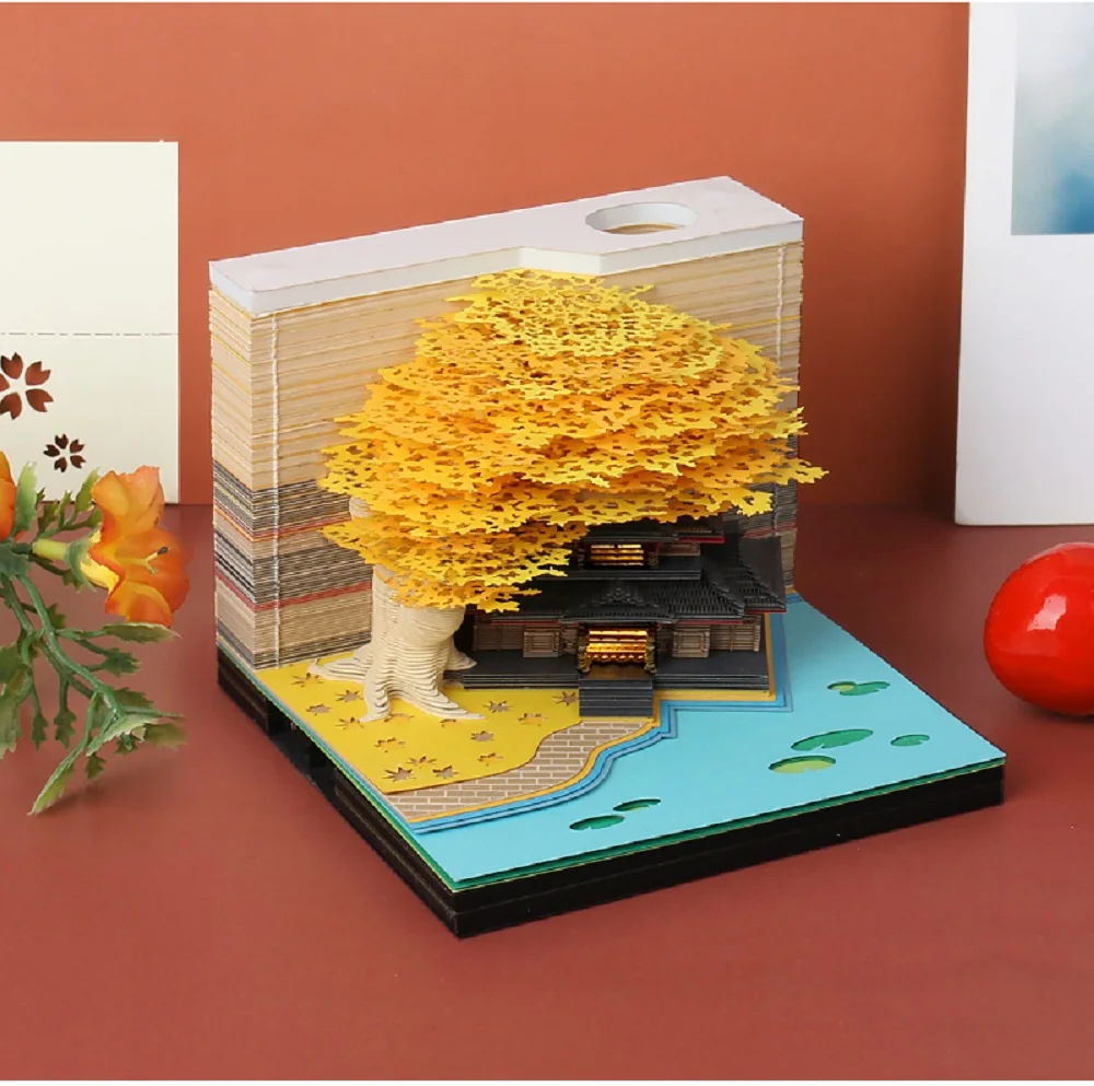 Hot Sale Tree House 2025 Calendar Omoshiroi Block 3D Memo Pad Paper Art Notepad With Acrylic Box Gift For Girls Birthday