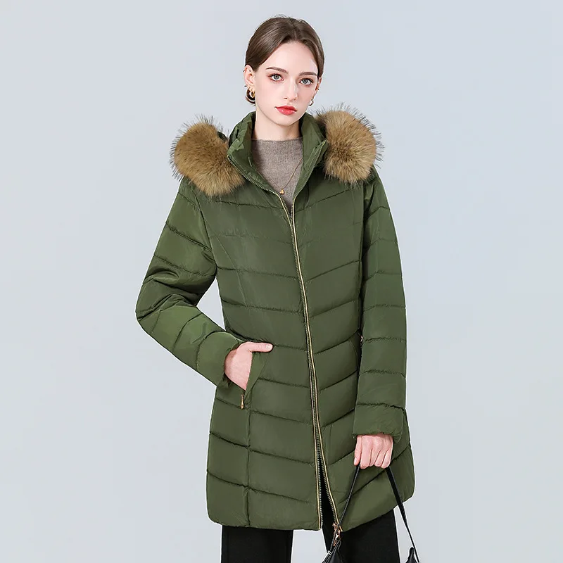 2026 M-6XL Oversize Down Cotton-padded Jacket Women's Winter Long Parkas Thicken Fur-collar Hooded Coats Slim Top Warm Outerwear