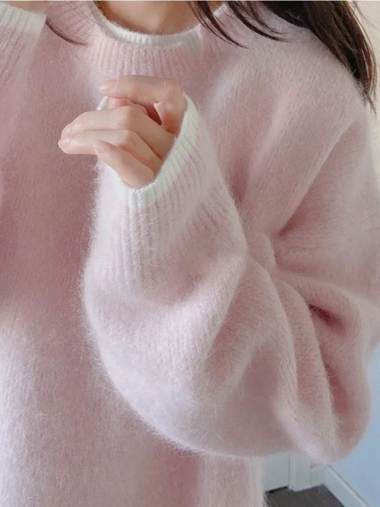 

2024 Autumn/Winter Fashion New Women's Elegant Knitted Hoodie Sweet Fluffy Loose Long Sleeve Warm Knitted Sweater Jumper