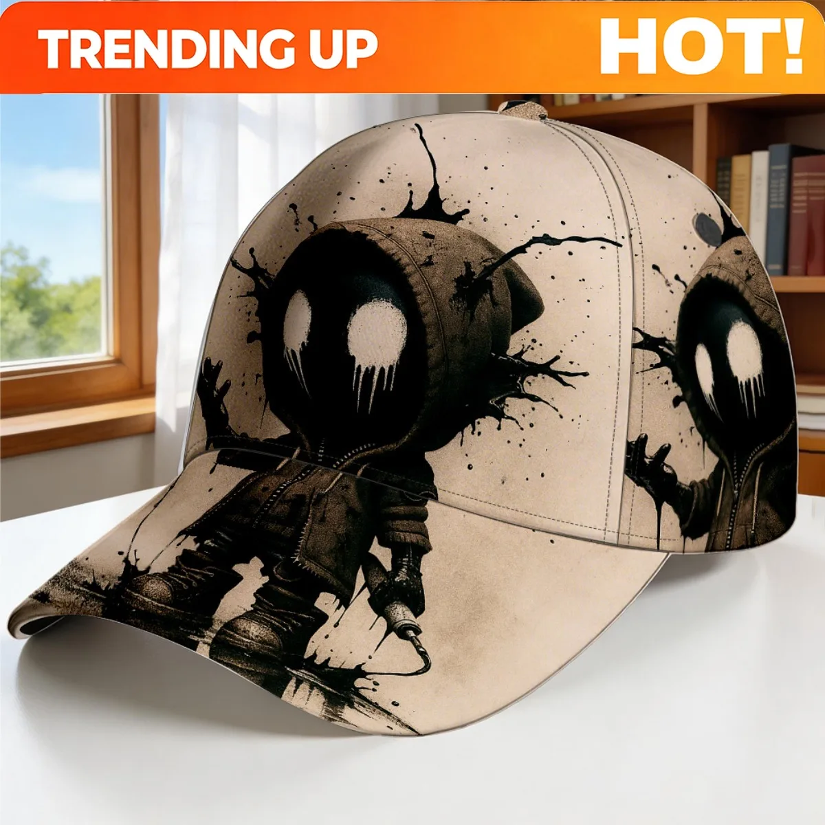 Custom 1pc /Chinese Character Ink Drip Graffiti Cap - Adjustable Duckbill Hat with Retro All-Over Print, Lightweight Polyester