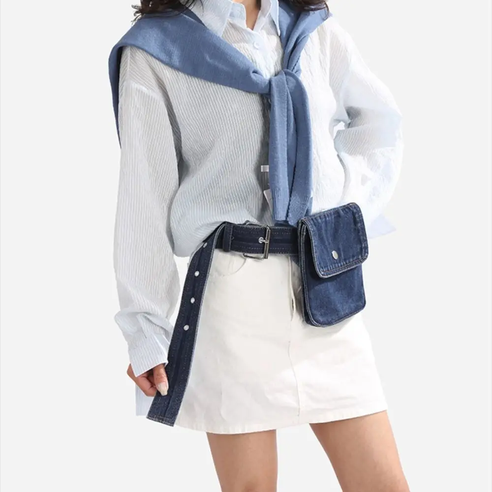 

Fashion Multifunctional Denim Belt Waist Bag Pouch Portable Denim Crossbody Bag Korean Style Lightweight Breast Bag Wide Belt