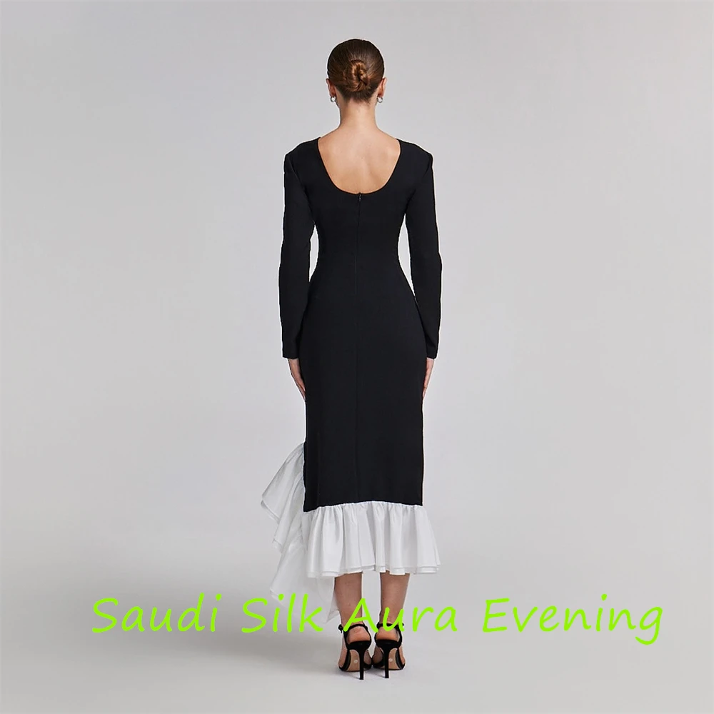 ที่กําหนดเองที่กําหนดเองคุณภาพสูงสีดํา JERSEY ชุดราตรี Scoop แขนยาวคนดังชุดซิปด้านหลังโอกาสพิเศษ Go