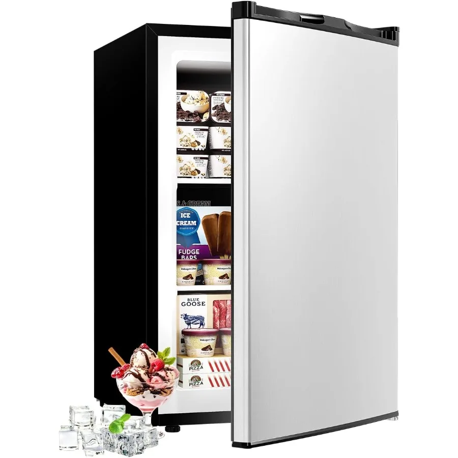 3.0 Cu.ft Upright Freezer Compact Mini Freezer with 7 Adjustable Thermostat Removable Shelves Reversible Single Door 360 Unifor
