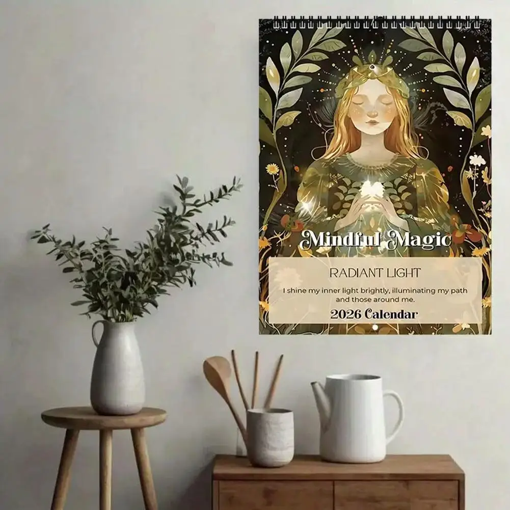 

Темный волшебный настенный календарь на 2026 года, осозная магия, 12-месячный планировщик, освещающая дорожка, декор для дома и офиса