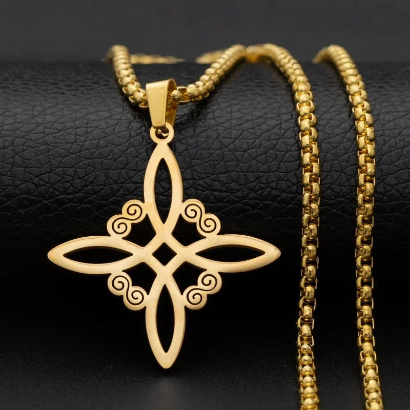 Charm Witch Knot Necklace Stainless Steel Irish Celtic Knot Witchcraft Pendant Fashion Good Luck Jewelry Gifts for Girls