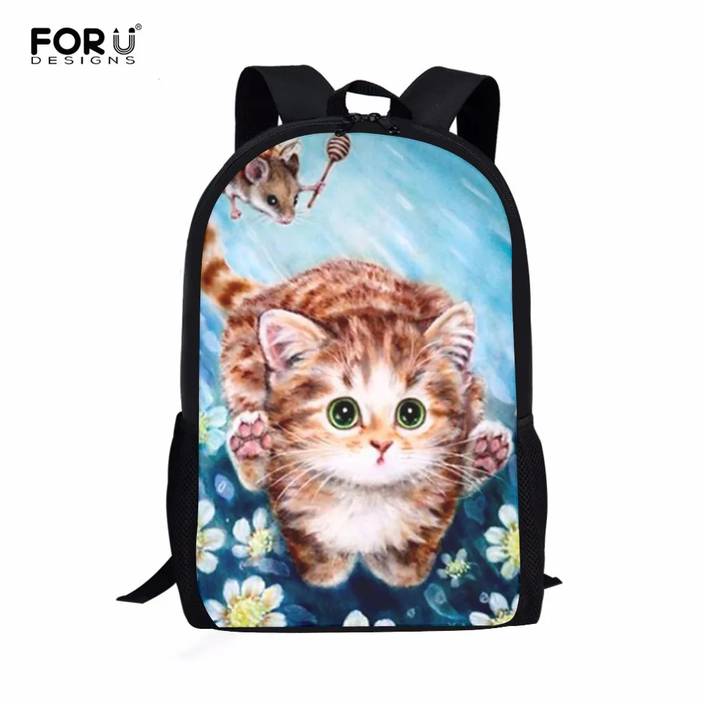 

FORUDESIGNS Lovely Flower Cat Printed Student Children's School Backpack School Bag Daypack Backpacks for Teenage Girls Unisex