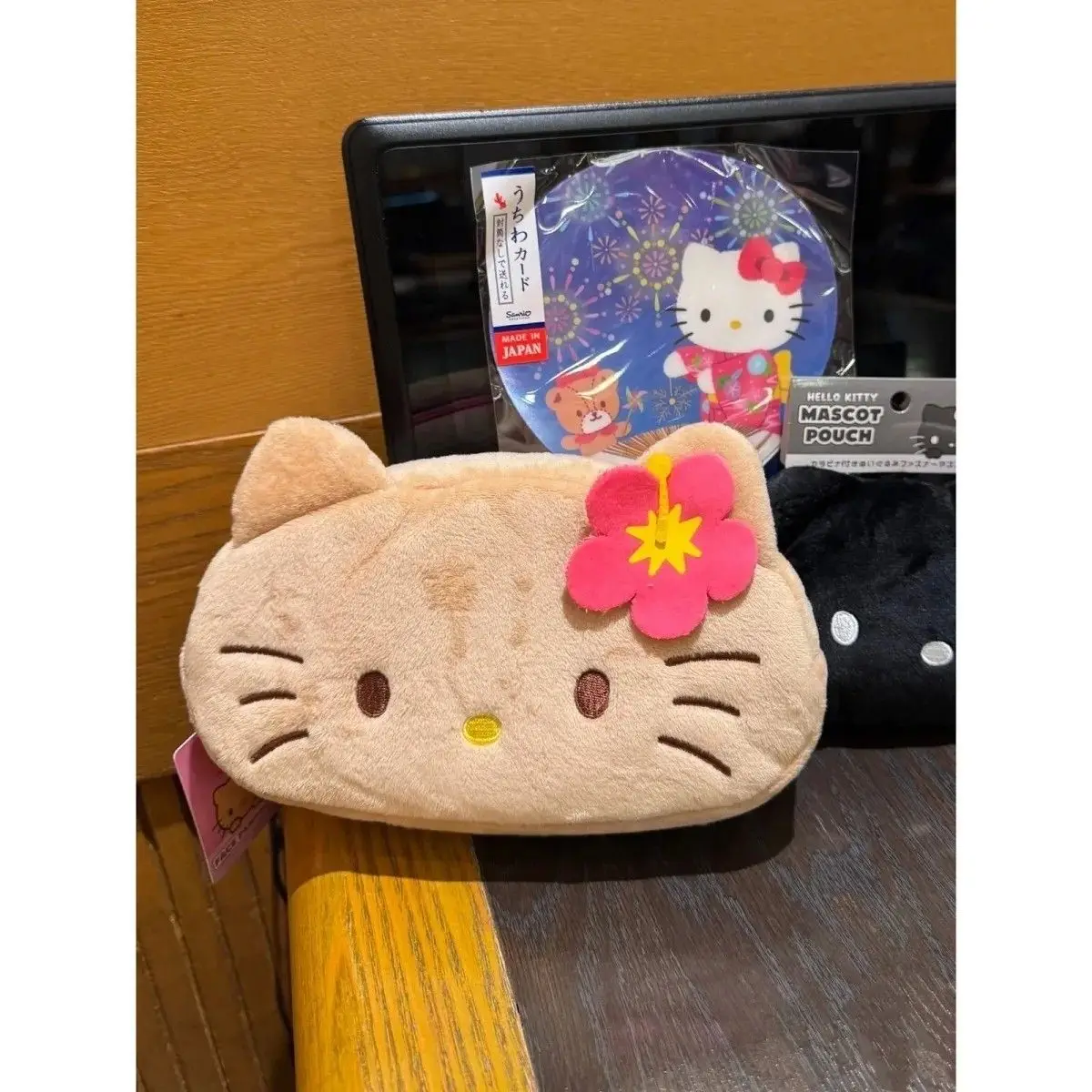 Japanese Style Cartoon Cute Black Skin Hawaii Hellokitty Large Capacity Plush Pencil Case Student Stationery Storage Bag Toys