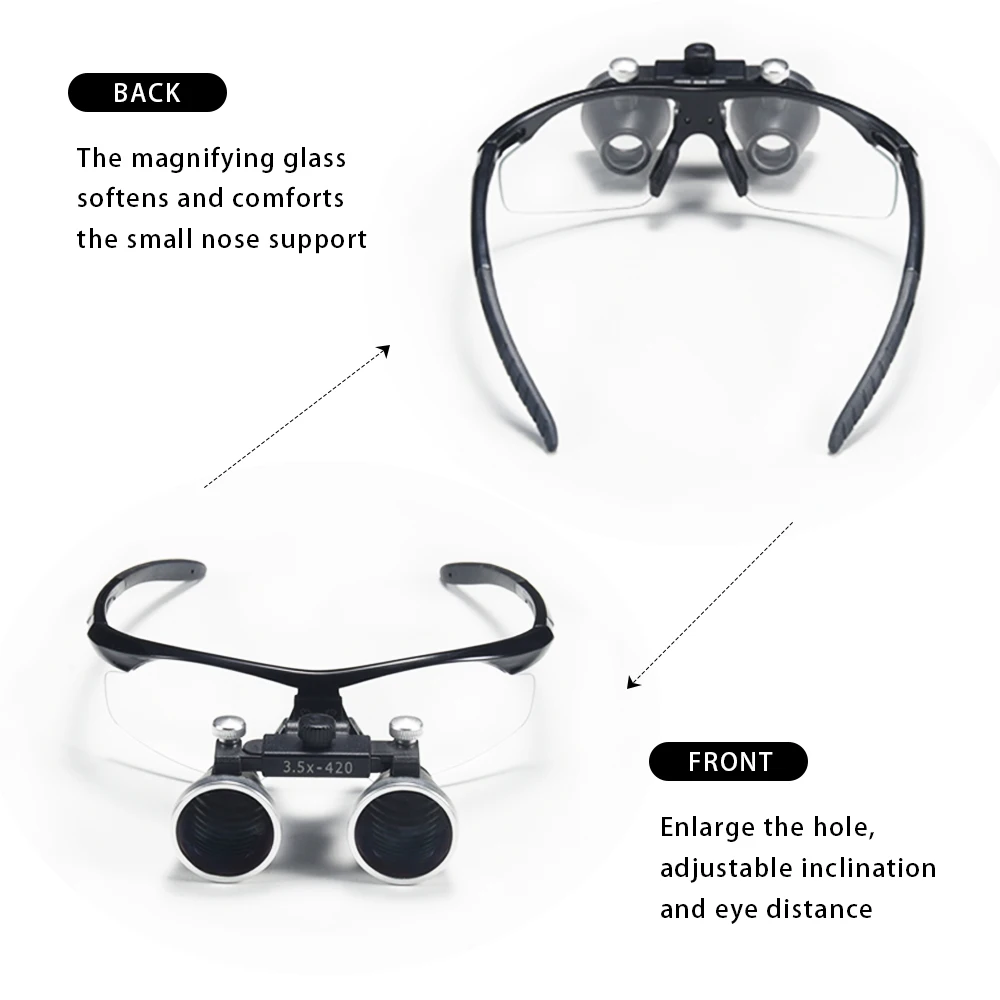 Dentistry Binocular Magnifier 2.5X 3.5X Ultra-lightweight Optical Loupes 320-420mm Magnifying Glass for Dental Surgery