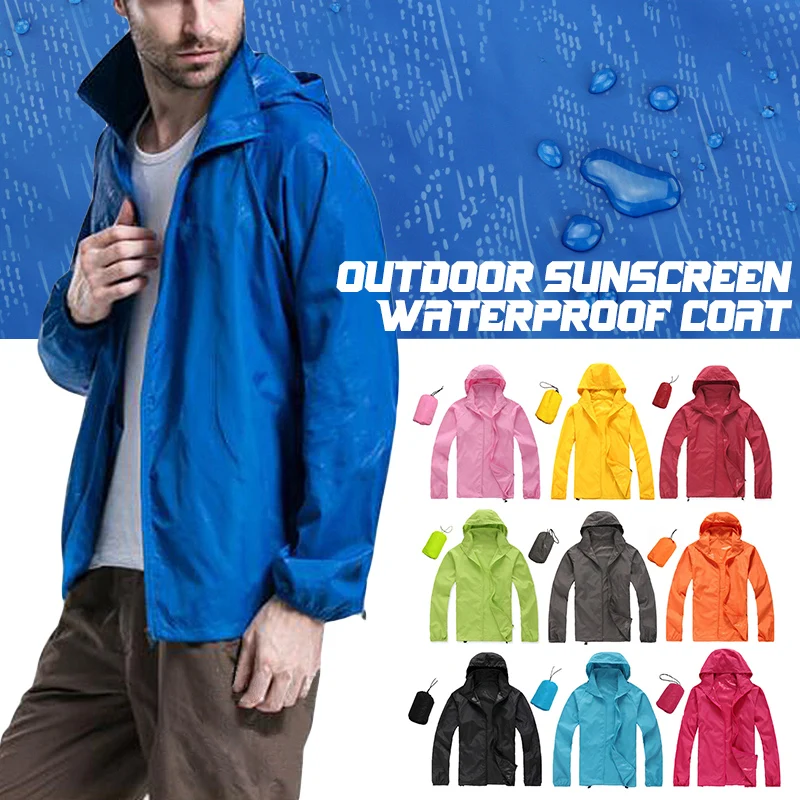 Men Women Quick-drying Jacket Thin Unisex Waterproof Raincoat Outdoor Hiking Cycling Sunscreen Jacket Ultra-Light Rainproof Coat