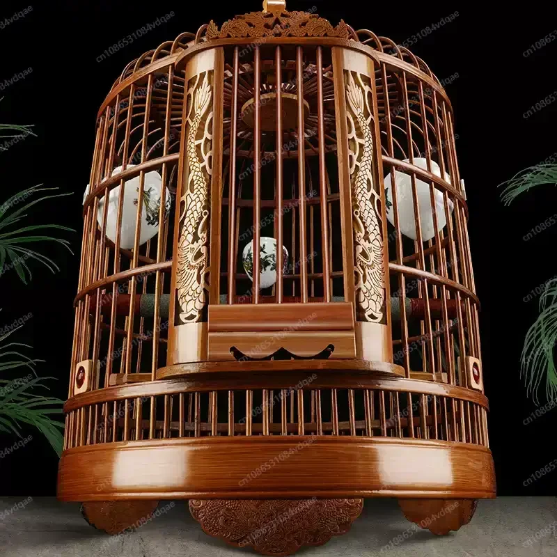 Bamboo cage with painted eyebrows for parrots, large size for household use, complete set of bamboo cages, old bamboo