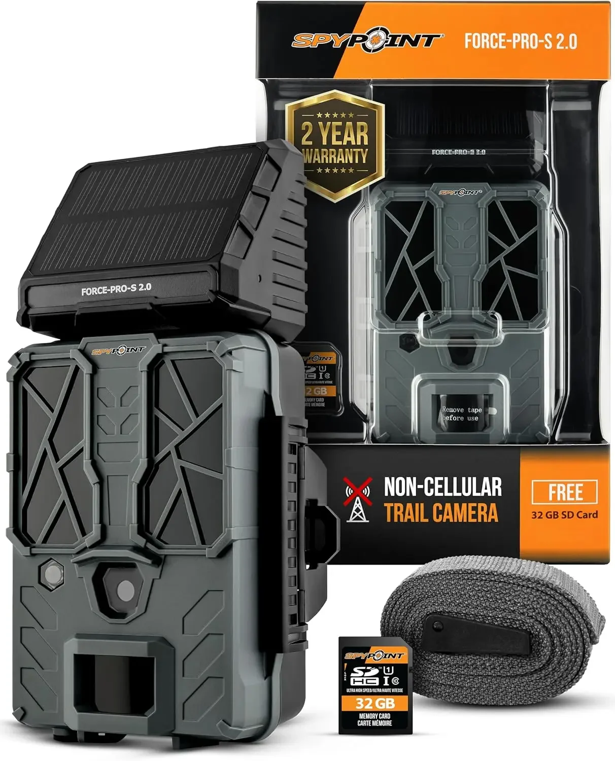 Force-PRO-S 2.0 Solar Trail Camera, Non-Cellular, Integrated Solar Panel, 0.2S Trigger Speed,110 ft Detection Range, 4K