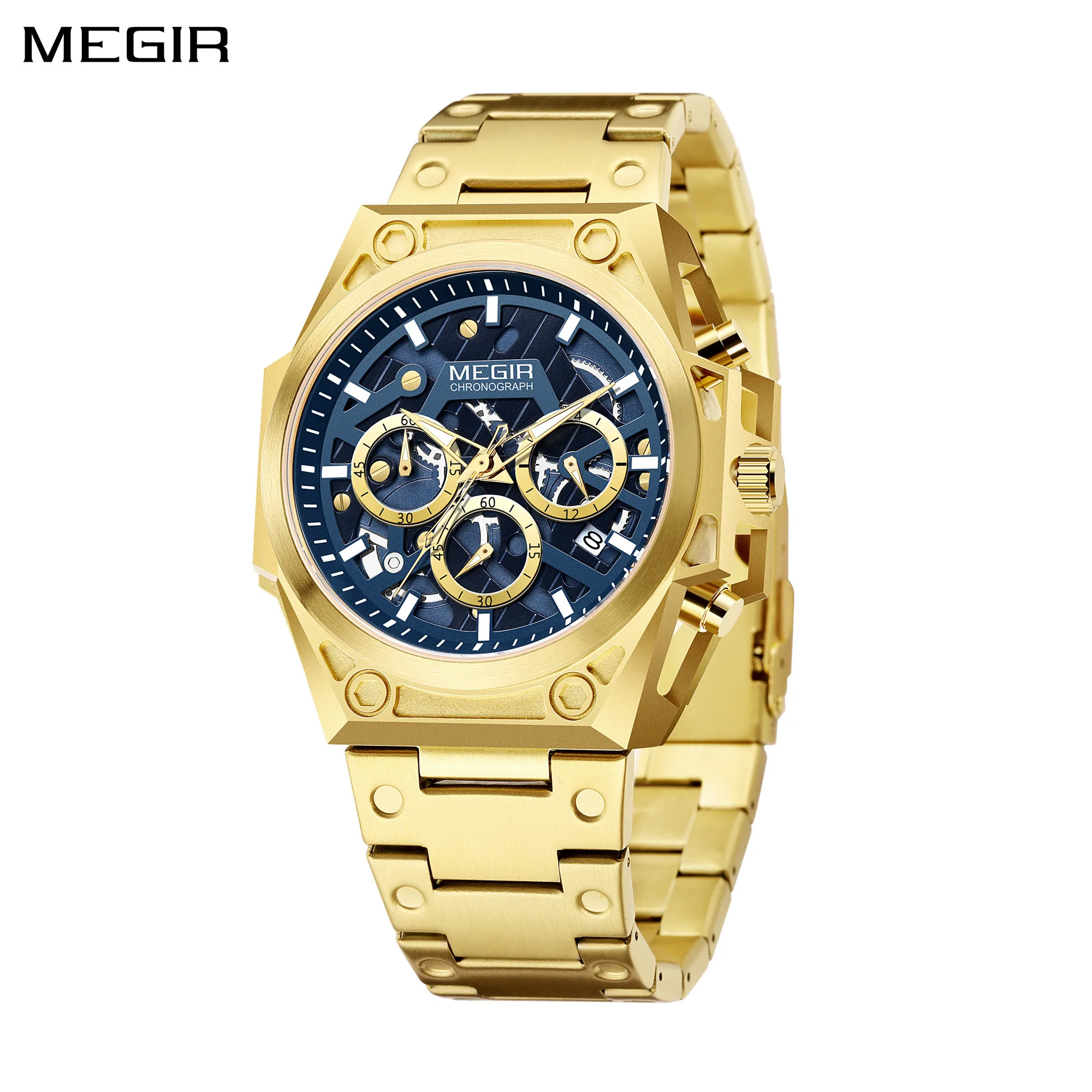 

MEGIR оригинальные мужские спортивные военные наручные часы из нержавеющей стали, роскошные мужские кварцевые часы, водостойкие часы с хронографом 4220