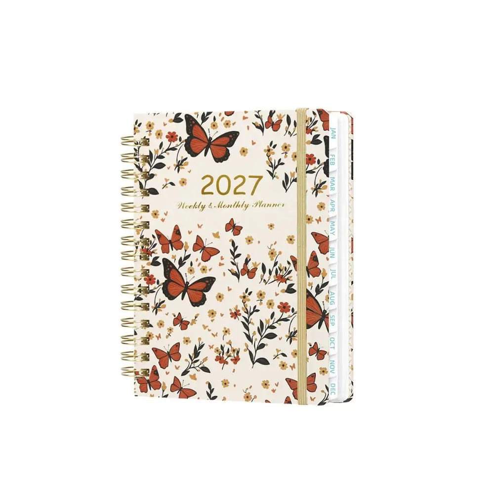 Portable Floral Pattern 2027 Schedule Book A5 To Do List Agenda Book Textured PU Planner Reminder Calendar Book Gift Giving
