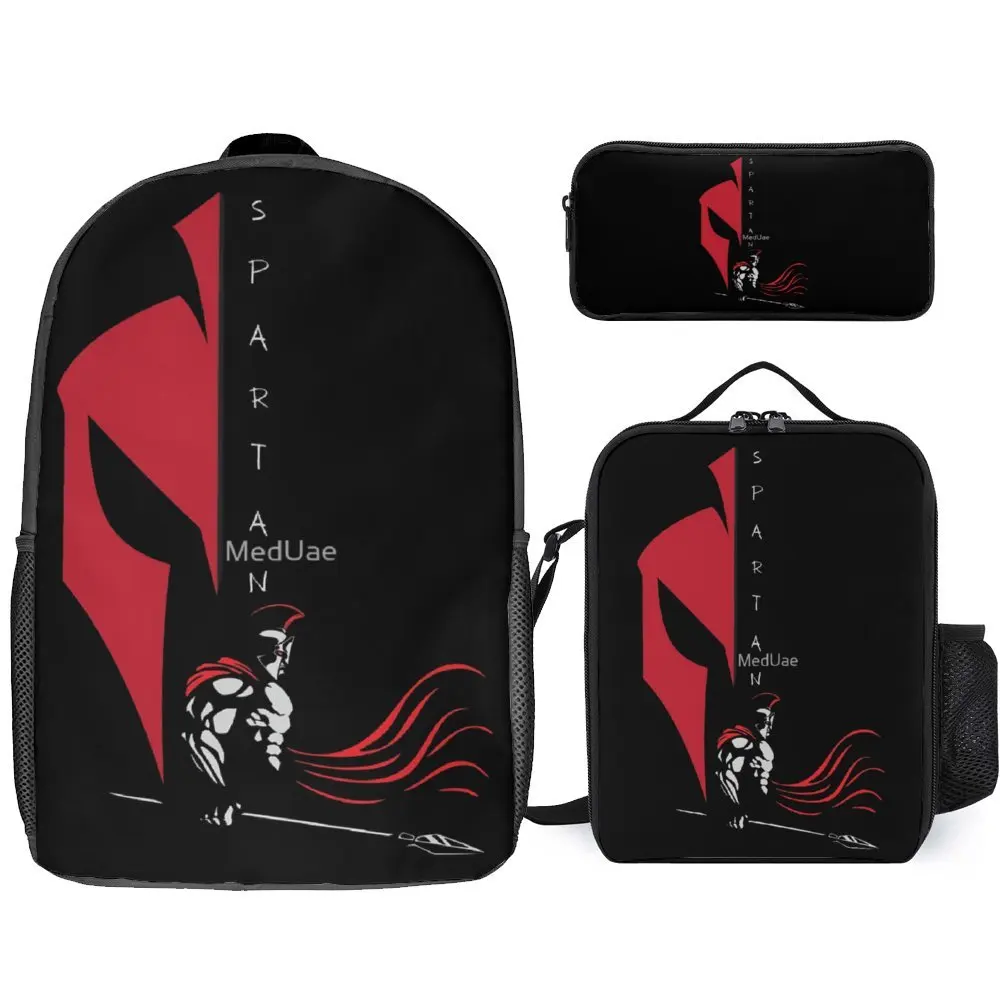 Spartan Sparta Warrior Helmet 1 3 in 1 Set 17 Inch Backpack Lunch Bag Pen Bag  Firm Knapsack Cosy  Schools Casual Graphic