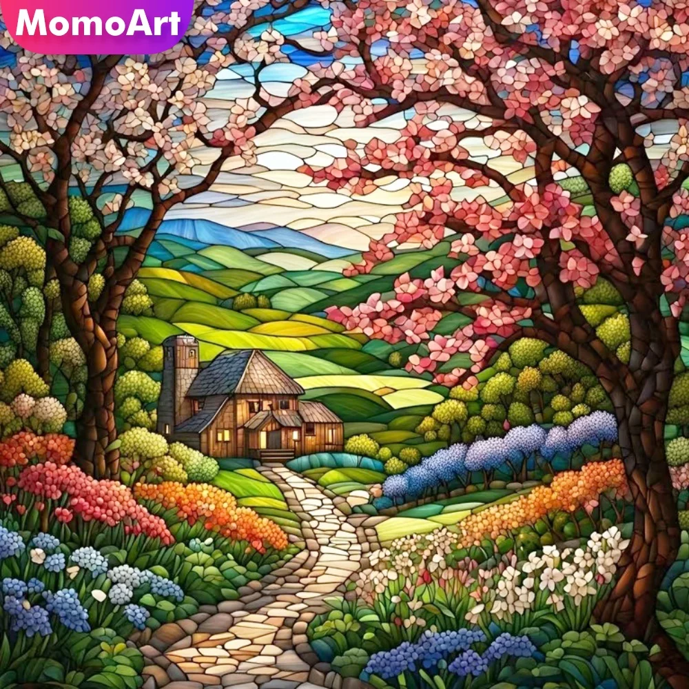 Momoart Eule Diamant-Mosaik Haus Landschaft Neuheit DIY Diamantmalerei Baum Vollflächige Quadratische Stickerei Kinder-Hobby