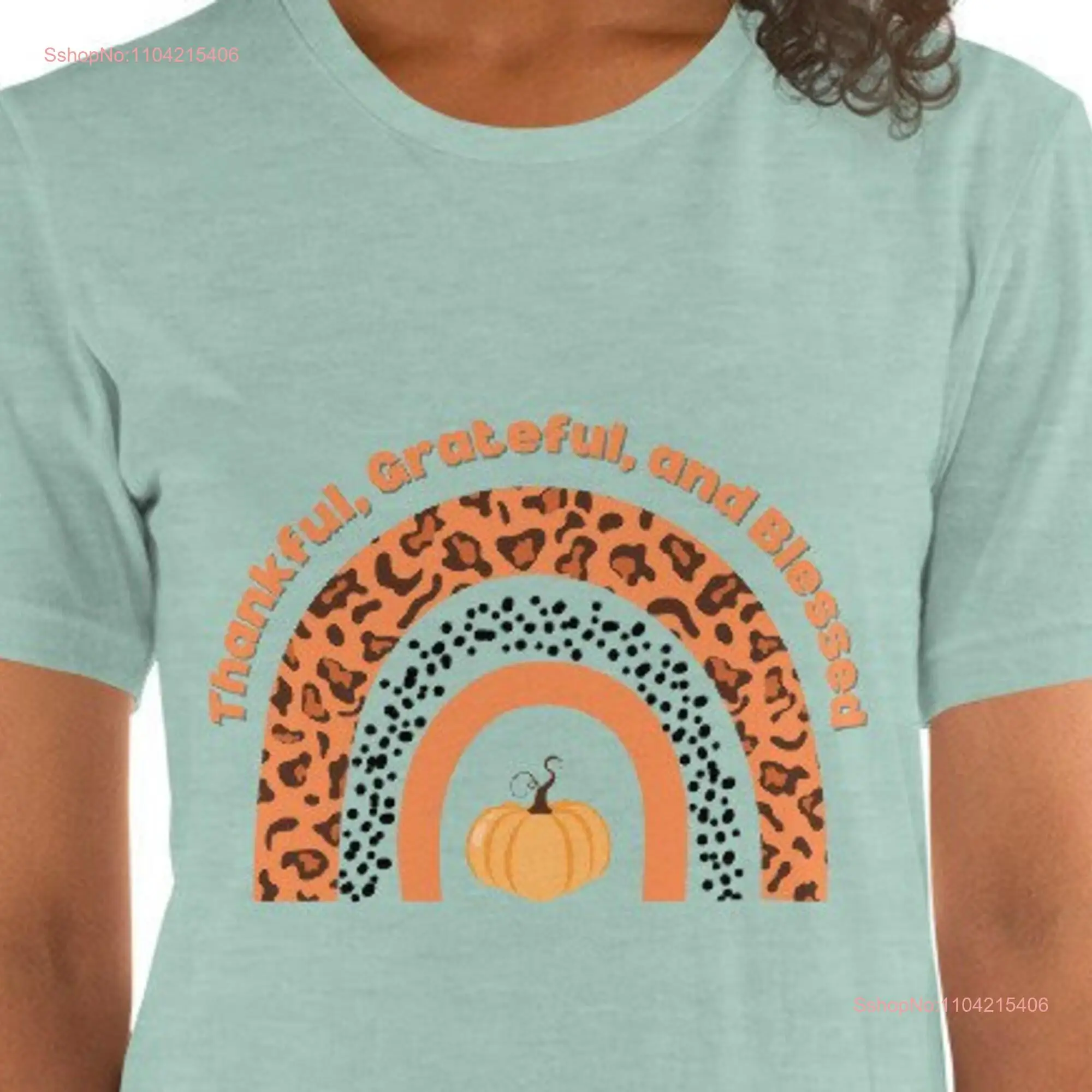 Thanksgiving rainbow shirt for Family dinner with Leopard pattern tee Pumpkin Thankful Grateful Blessed woman retro style