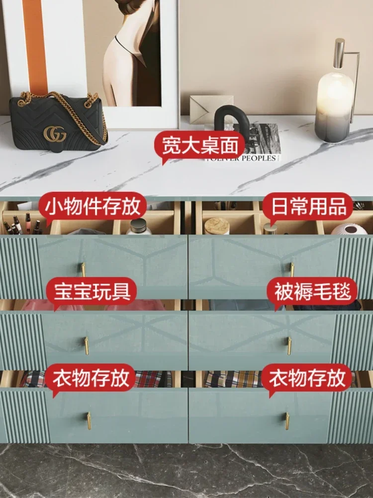 Light Luxury Chest of Drawers Living Room Cabinet Wall Storage Chest of Drawer Simple Stone Plate Eight Bucket Storage Cabinet