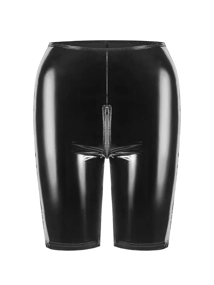 S-4XL pantaloncini in PVC effetto bagnato lucido finta pelle PU cerniera cavallo pantaloni corti caldi bermuda collant Sexy tronchi Pantalon Corto