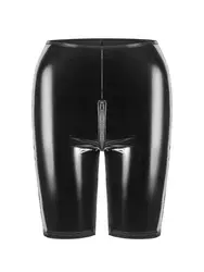 Pantalones cortos de PVC de aspecto mojado para Mujer, pantalón Corto de piel sintética brillante con cremallera en la entrepierna, medias sexys, bañadores, S-4XL