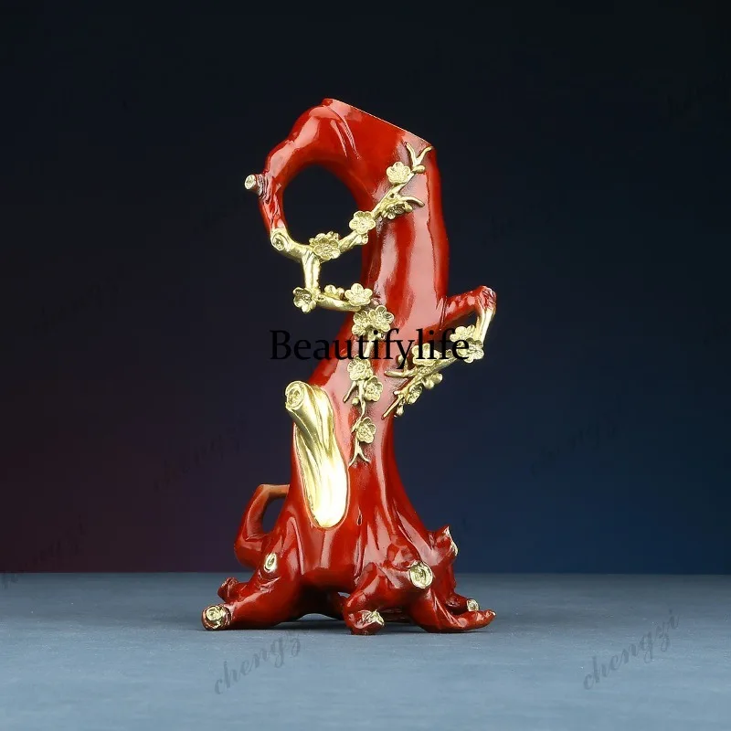 Plum blossom stump bucket vase home decoration living room entrance, dried flower vase ornament