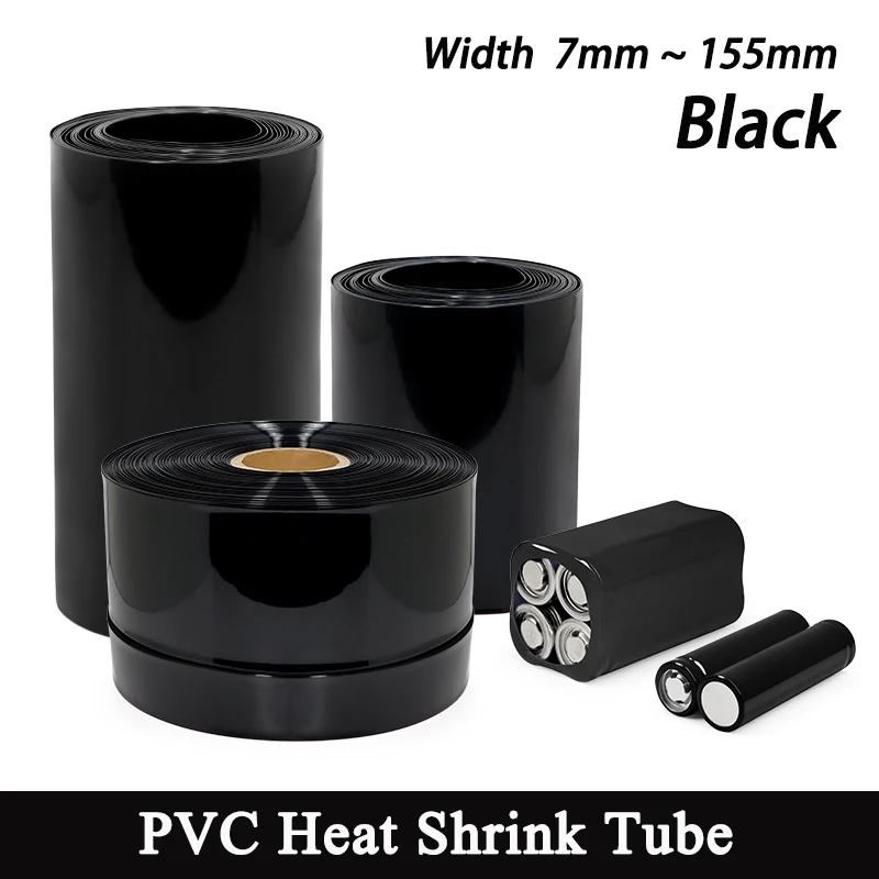

1~20M Black PVC Heat Shrink Tubing Battery Wraps 7 ~ 155mm 18650 Lipo Battery Pack Insulated Cable Sleeve Lithium Film Case