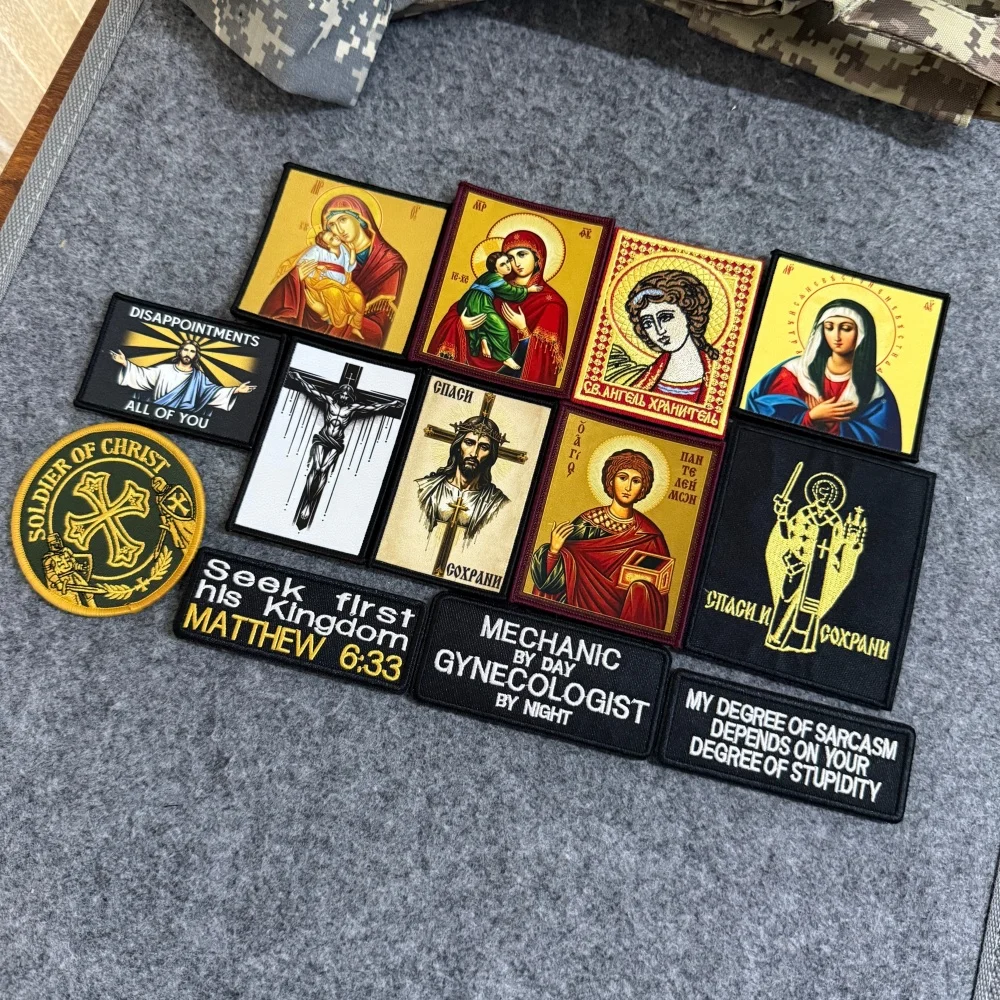 Soldier of Christ Morale Tactical Patch Christian Orthodox Icon Printed Badge Templar Cross Patches Hook & Loop for Backpack