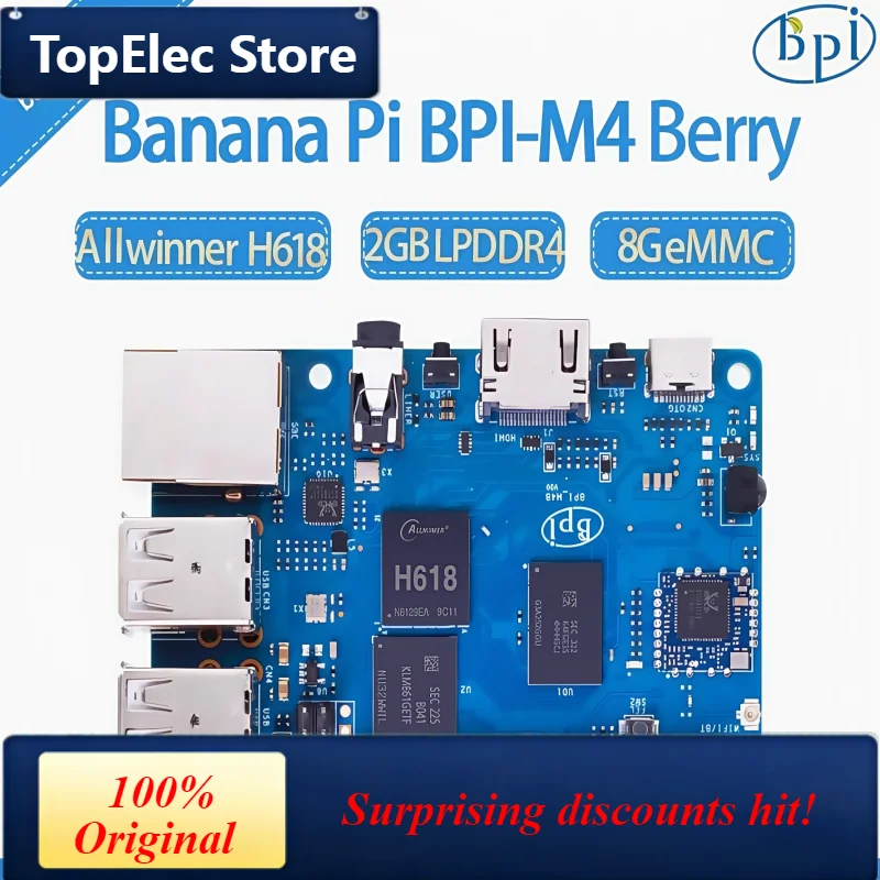 TopElec Banana Pi BPI-M4 Berry adopts Allwinner Technology H618 chip design, with 2G memory and 8G eMMC storage