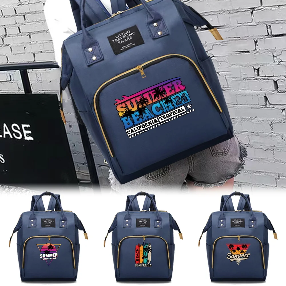 

Mommy Pack Large Capacity Compartments Holiday Pattern Zipper Backpack Portable Simple Casual Travel Storage Shopping Bag Unisex