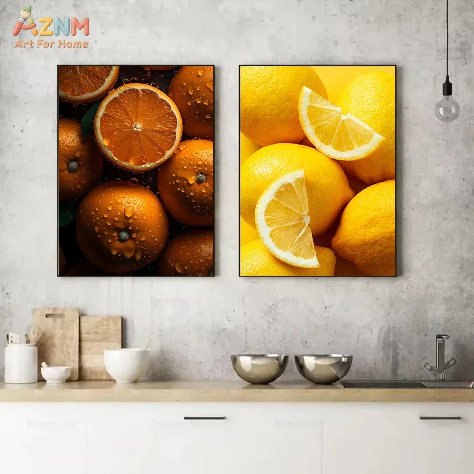 AZNM Fresh Fruit Canvas Wall Art Avocado Lime Lemon Photography Print Poster Kitchen Dining Room Home Decor No Frame