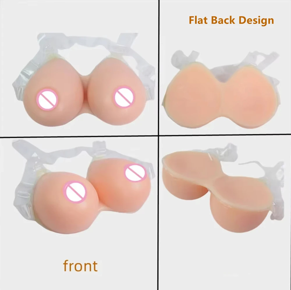 Realistic Silicone Fake Tits Lightweight Breast Form Transparent Shoulder Straps for Crossdresser Transgender Cosplay Breast Pad