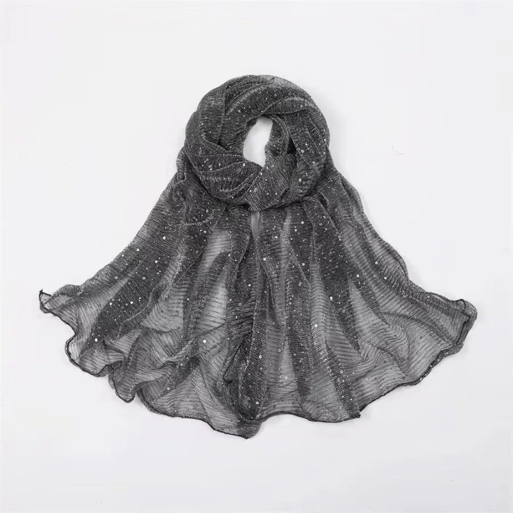 Elegant 155×70cm Sequin Scarf Thin Transparent Breathable Hijab Shawl Twinkling Sequins Lightweight Hijab for Women