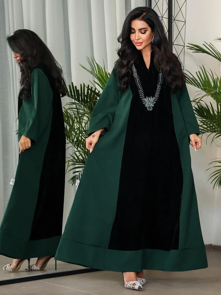 Muslim Dress for Women Diamond Elegant Vestidos Largos Eid Ramadan Abaya Long Dress Belt Kaftan Dubai Turkey Robe Jalabiya 2024