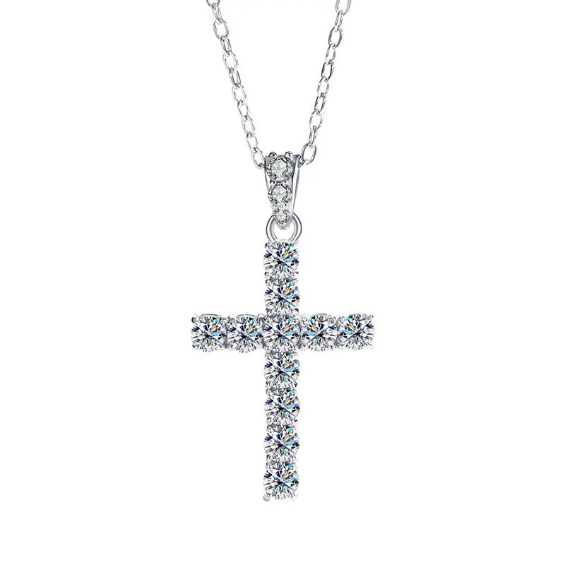 

ZFSILVER Fashion Luxury Classic 925 Silver Moissanite 1.1ct Design Cross Pendant Necklace Charm Women Accessories Jewelry MSX016