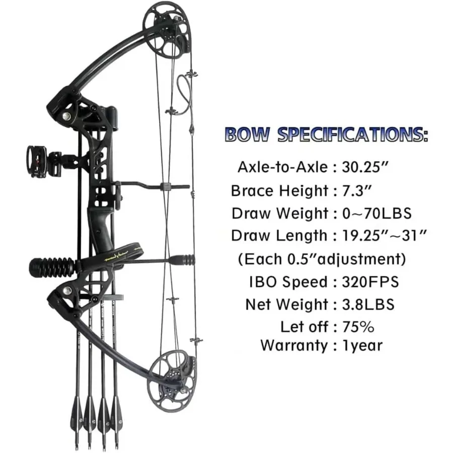 قوس مركب سحب الوزن 070 رطل للسحب للمبتدئين والآرتشر المتوسط قابل للتعديل بالكامل 19.2531 مع جميع الملحقات حتى