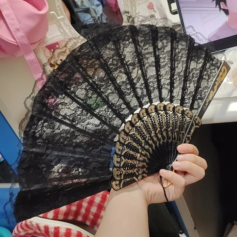 Sexy Lace Folding Fan Party Wedding Prom Ladies Hand Fan Women Girl Photo Prop Ornament Black Spanish Hand Fan Gift Decoration