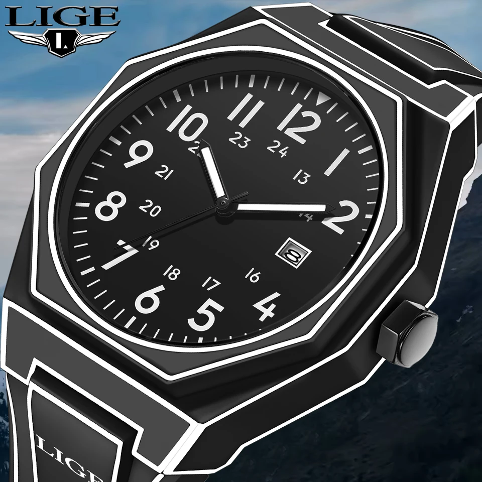 

LIGE New Men Watch Outdoor Sports Waterproof Quartz Watches For Men Fashion Military Silicone Date Chronograph Montre Homme+BOX
