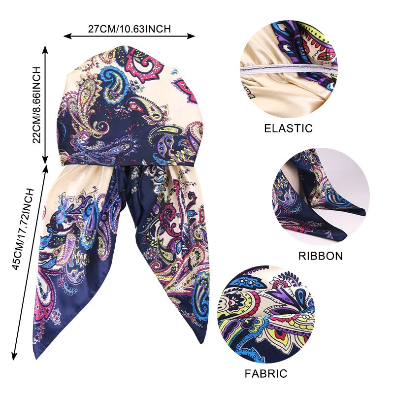 Neuer Damen-Doppelschicht-Paisley-Satin-Instant-Hijab-Schal-Turban, muslimische Kopfbedeckung für Frauen, Chemotherapie-Mütze, Haarausfall-Abdeckung, Kopfwickel, Banda – Detail 1