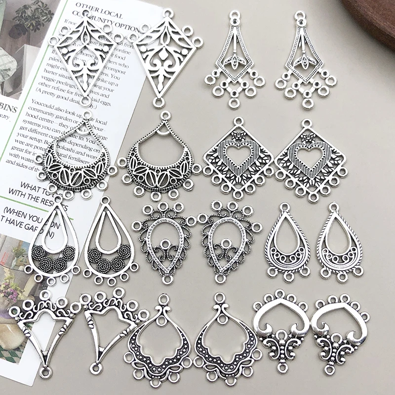 20pcs Elegant Antique Silver Plated Flower Shape Charms Connect Pendant for DIY Necklace Bracelets Earrings Jewelry Making