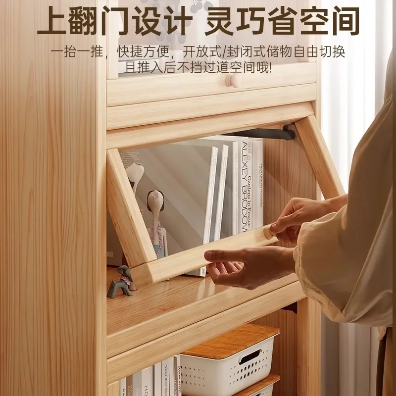 Solid wood bedside bookcase locker  bedside locker integrated floor-to-ceiling bedroom with door against wall