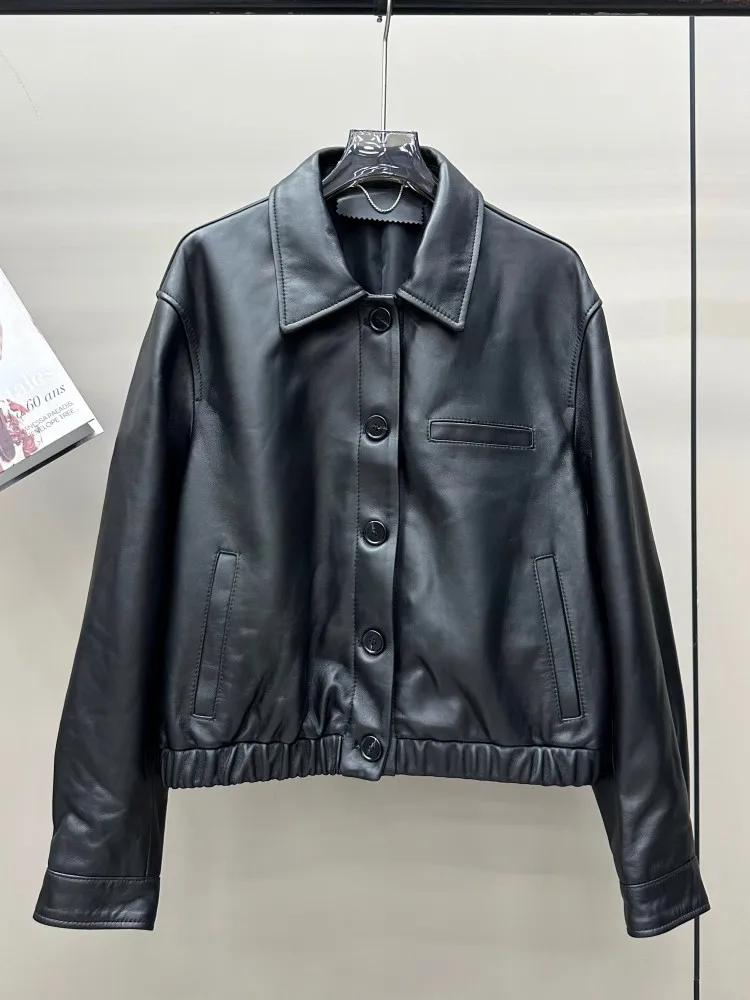 Autunno donna giacca in vera pelle cera d'olio pelle di pecora cappotto retrò monopetto sciolto streetwear capispalla casual da moto