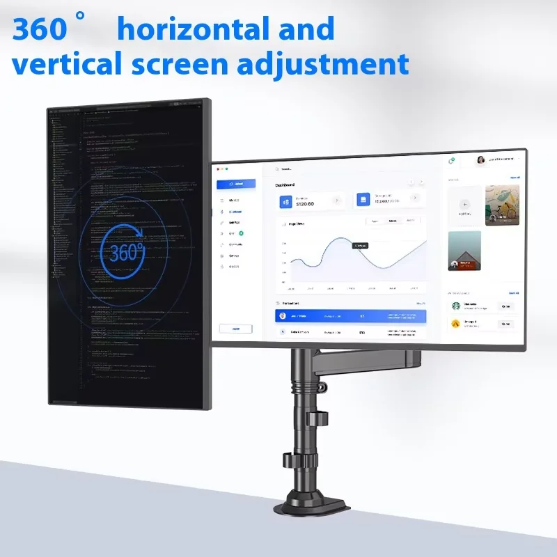 Aluminum Alloy Black Dual Column Computer Monitor Arm 90 Degree Tilt Rotating Lifting Bracket 17-27 Inch New Stock