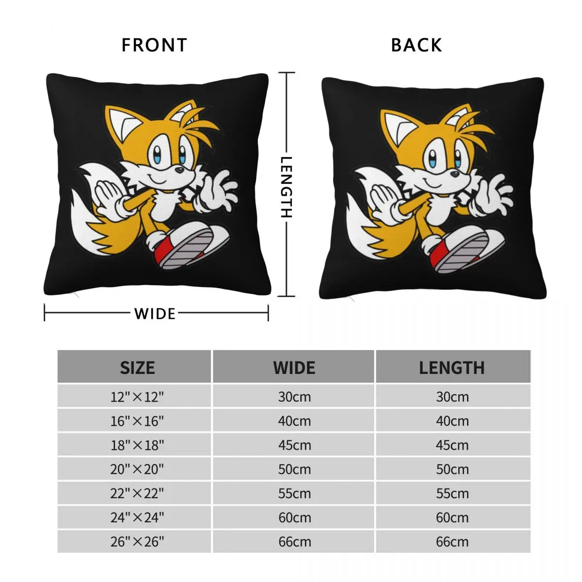 Miles Tails Prower Square Pillowcase Pillow Cover Cushion Zip Decorative Comfort Throw Pillow for Home Car