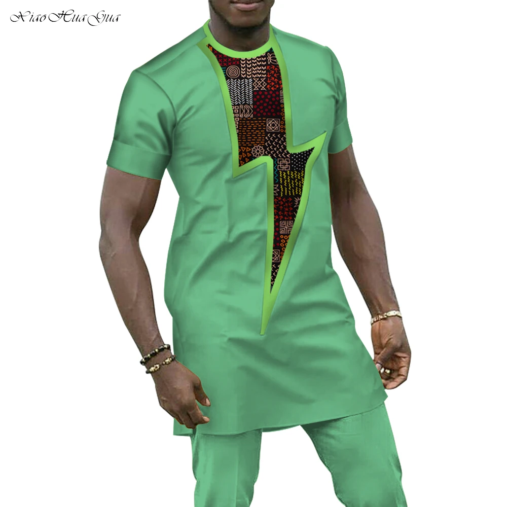 

African Clothing African Clothes for Men Short Sleeve Dashiki Shirts Tops and Pants Bazin Riche Men African Pants Sets WYN656