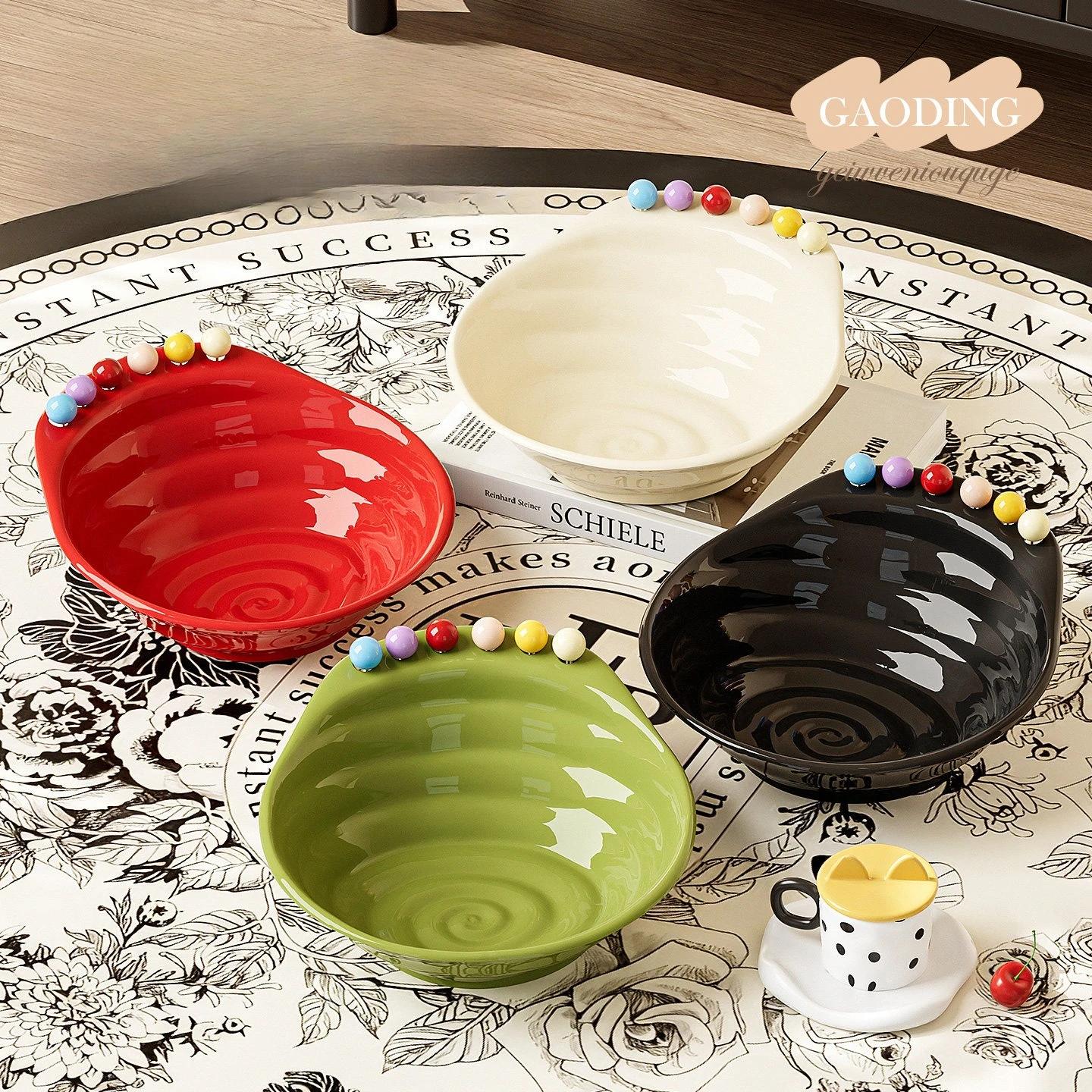 1pcs Creative Conch Shaped Ceramic Fruit Bowl Colorful Bead Decor Serving Tray Salad Dessert Snack Plate Home Table Decor